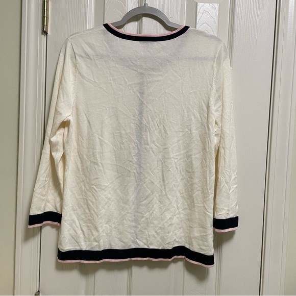 NWOT Talbots Cream, Navy Pink Trim Charming Cardigan L - Picture 2 of 7